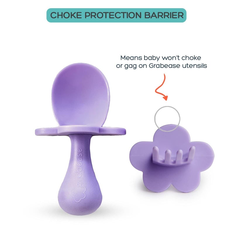 Grabease Baby Feeding Utensil Set - Ergonomic Self-Feeding & Toddler Spoon & Fork - Sturdy Plastic Training Silverware for Toddlers - Travel Pouch & Silverware for 1-Year-Olds - Lavender, Pack of 1 - Image 2